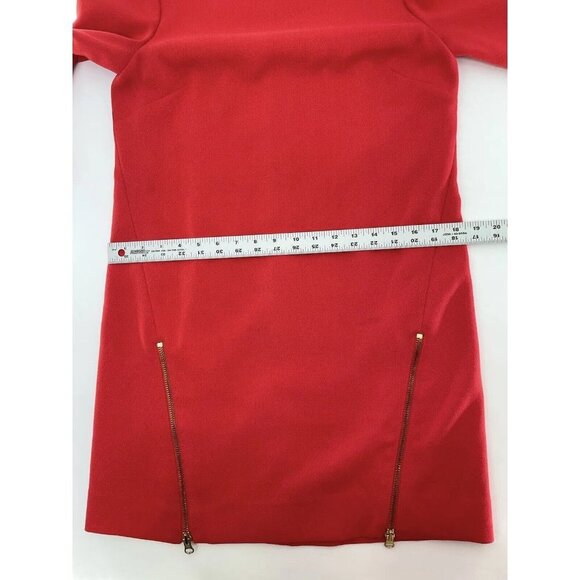 J Crew Dress Sheath Shift Exposed Zippers 3/4 Sleeve Boatneck Red Flaw Size 4 - Picture 13 of 15